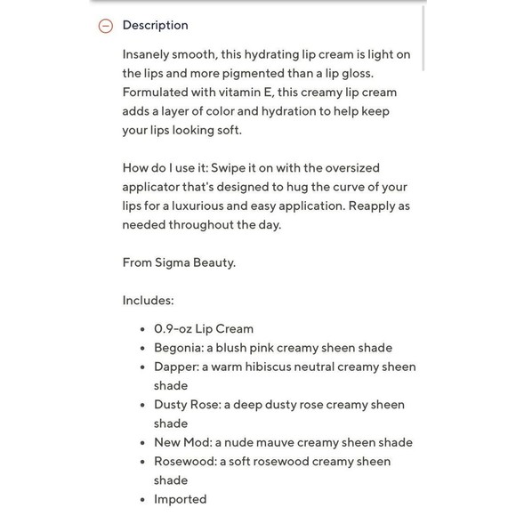 Sigma Beauty Lip Cream In Begonia Full Size 0.18oz NIB - Picture 5 of 10